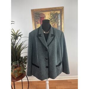 Evan Picone Blazer Jacket Women 22W Teal Black Houndstooth Textured Professional